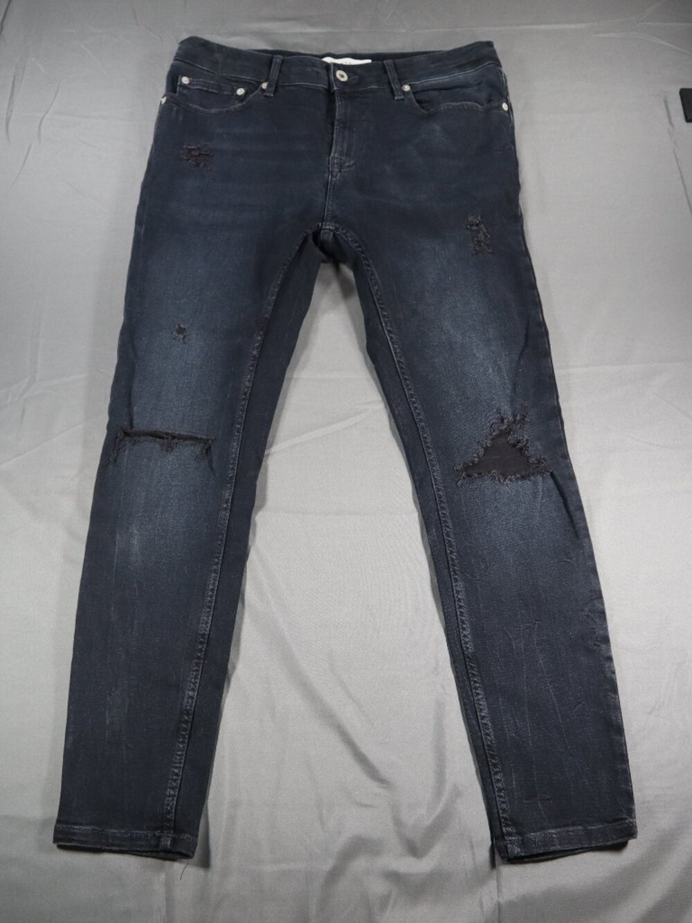 Topman Spray-On Distressed Black Jeans Size W324 L30 Straight Legs Skinny Fit